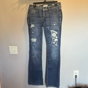 Taverniti So Jeans Women's Blue Straight Leg Jeans with Floral Accents